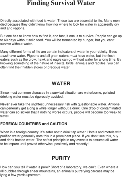 Product picture Survival Water how to find and purify water in the field